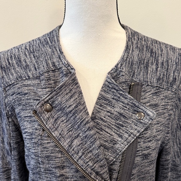 Gap Navy Marled Moto Jacket in Navy Uniform Size Large - Picture 3 of 12